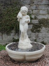 Stone Cherub in Lotus bowl Garden Fountain